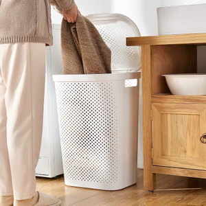 Grand panier à linge en plastique avec couvercle