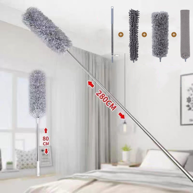 Balai télescopique manche plumeau brosse de nettoyage en microfibre à plumes flexibles détachables